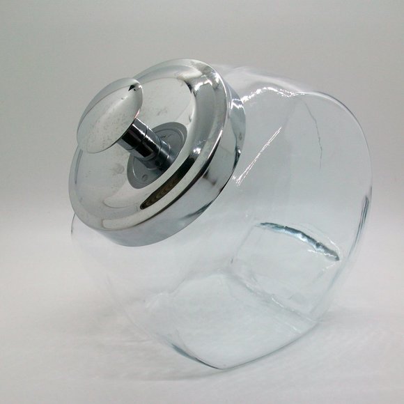 Tilted Glass Penny Candy Cookie Jar Metal Lid - Picture 9 of 9